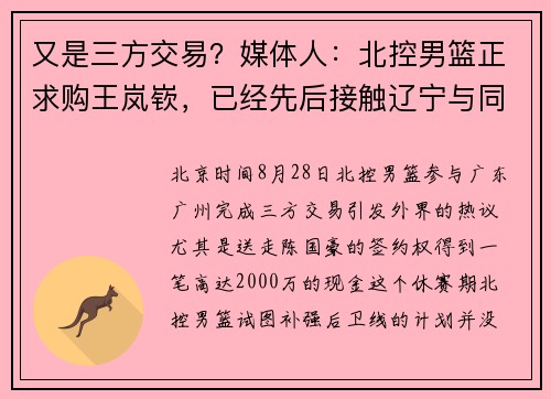 又是三方交易？媒体人：北控男篮正求购王岚嵚，已经先后接触辽宁与同曦